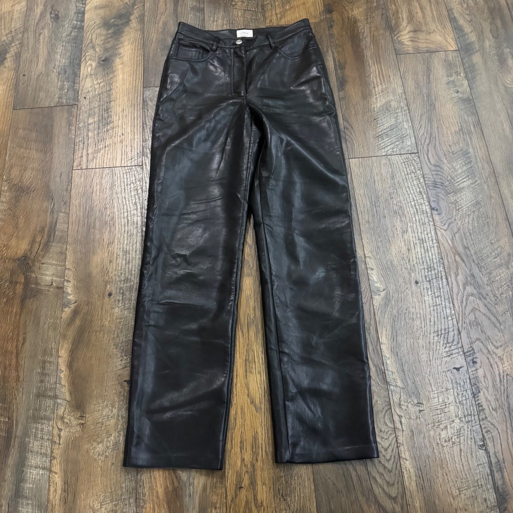 Wilfred Aritzia Faux Leather Straight Leg Pants Women's Size 4 Black High Rise